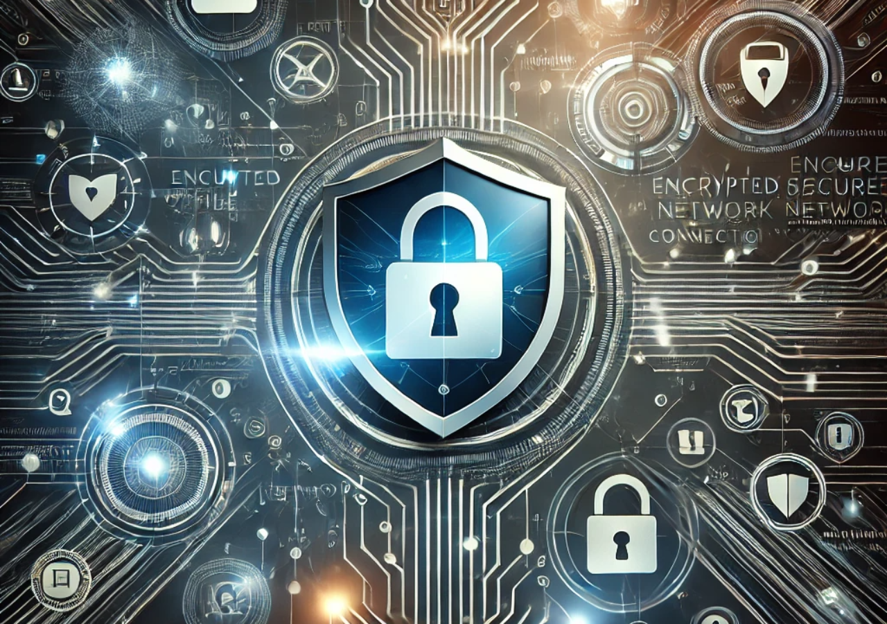 A highly detailed digital illustration focusing on cybersecurity without any text